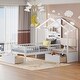 preview thumbnail 2 of 18, Versatility Twin Size House Bed with Upholstered Sofa, Wood Guardrail Bed with Shelves and Two Drawers, Charging Station Design