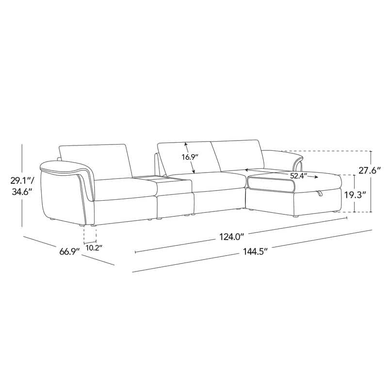 Spruce & Spring Modular Sectional Sofas with Optial Storage Console for Living Room