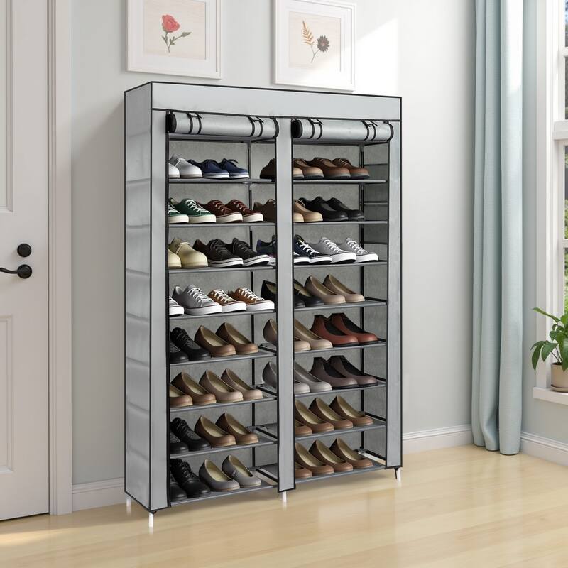 10-Tier Vertical Non-Woven Fabric Shoe Storage Rack with Iron Frame for Home Entryway - 45.25”W x 11.81”D x 62.99”H