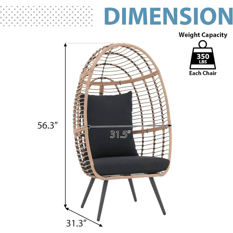 Egg Chair Outdoor, Patio Rotating Basket Chair, All-Weather Wicker Egg Lounger Chair for Outside Indoor