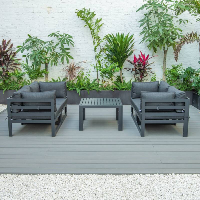 LeisureMod Chelsea 5-Piece Outdoor Patio Sectional and Coffee Table Set with Cushions