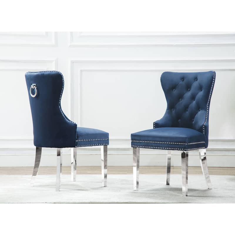 Best Quality Furniture Button-tufted Dining Chairs Set of 2 - Navy Blue