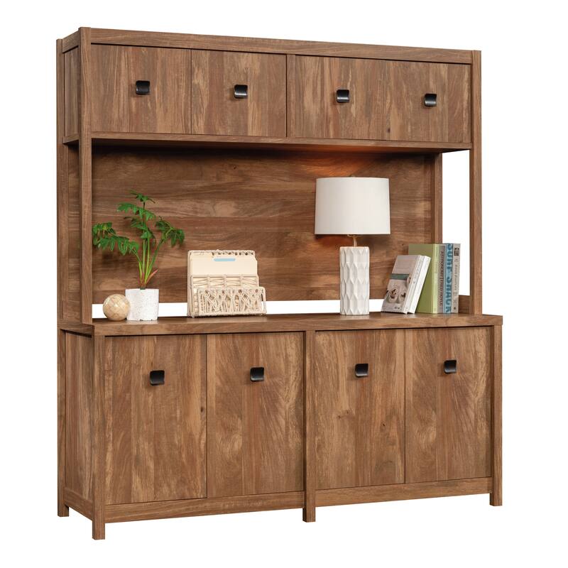 Wood Hutch with Concealed Storage, Brown - 65.95" W x 14.09" D x 42.21" H