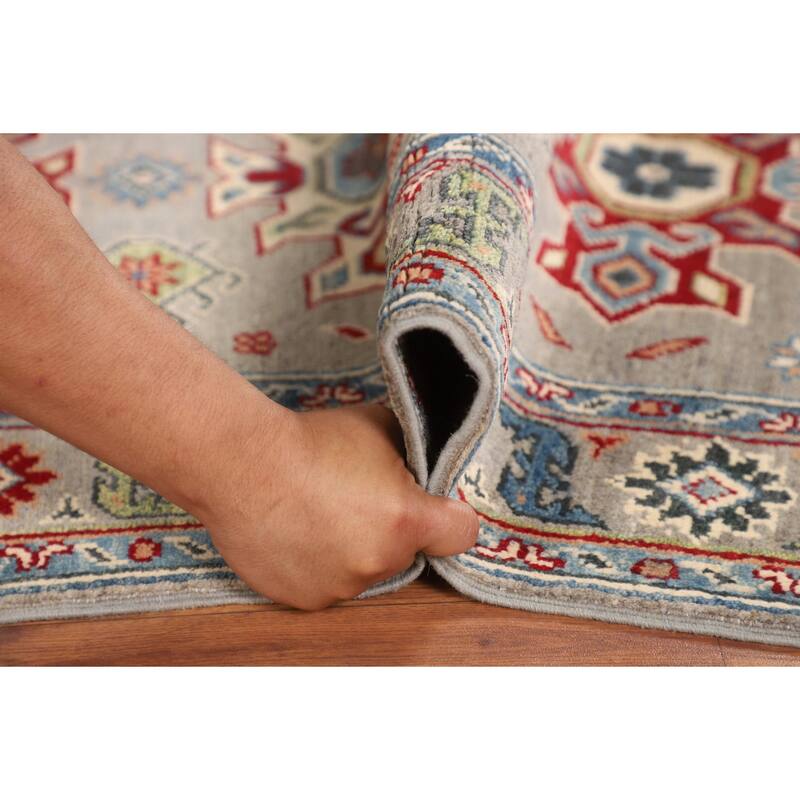 Gray Geometric Kazak Oriental Accent Rug Bedroom Handmade Wool Carpet - 2'8" x 4'2"