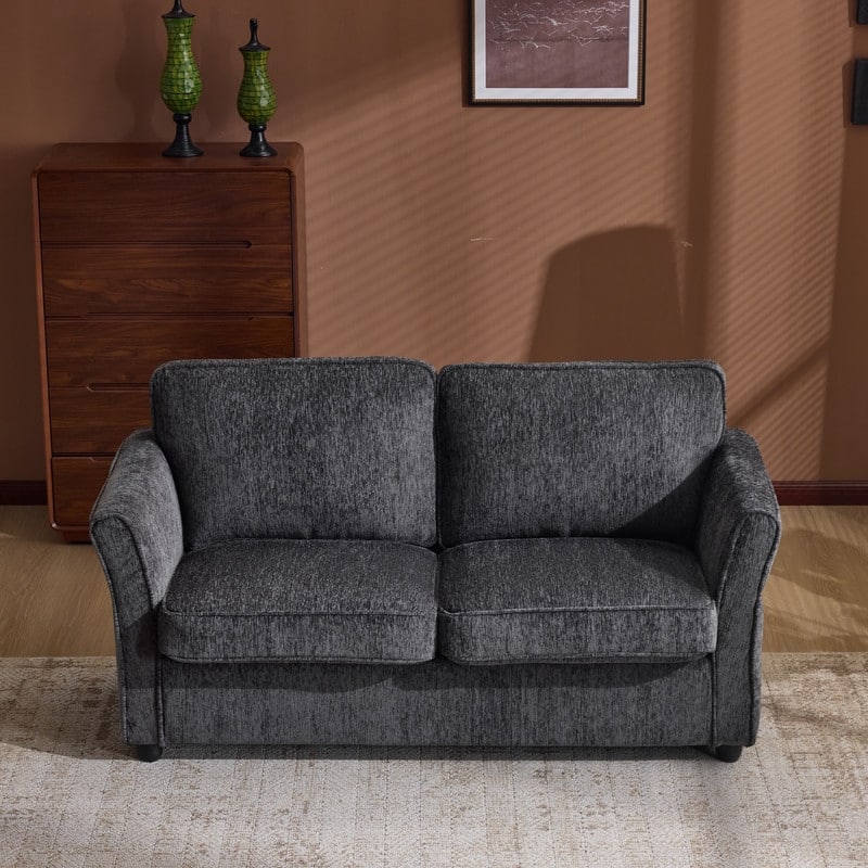 Chenille Loveseat With Floral Arms For Living Room