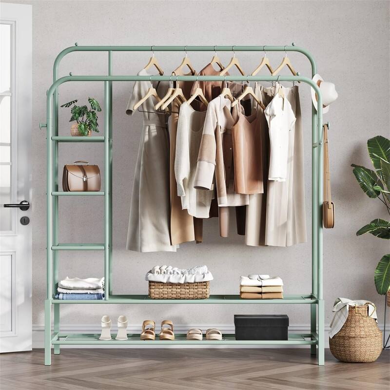 Double Rods Portable Garment Rack for Hanging clothes - 13"D x 49"W x 64.76"H