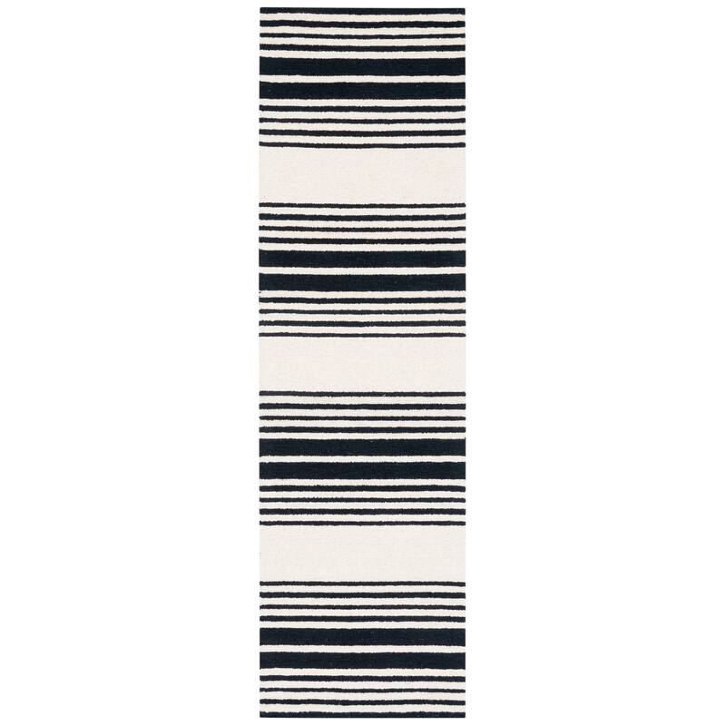 SAFAVIEH Handmade Metro Lucyna Stripe Wool Rug - 2'3" x 8' Runner - Ivory/Black