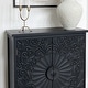 preview thumbnail 9 of 8, Vintage 2-Door Black Flower Carving Handle Distressed Storage Cabinet