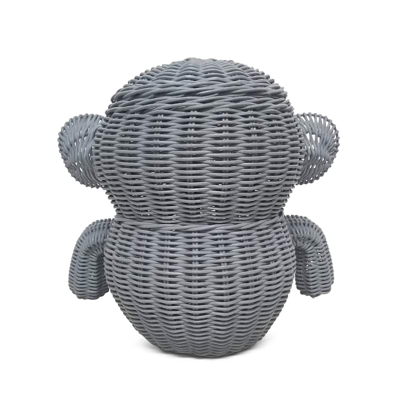 Large Gray Elephant Rattan Storage Basket With Lid Hand Woven Shelf Organizer Handmade Gift Wicker