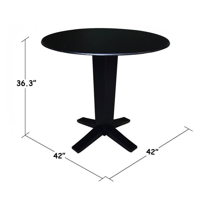 42 in Solid Wood Round Dual Drop Leaf Pedestal Counter Height Dining Table