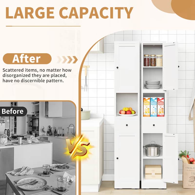 71 Inch Tall Bathroom Storage Cabinet, 5-Tier Narrow Metal Cabinet with 2 Doors & Adjustable Shelves, Freestanding Cabinet