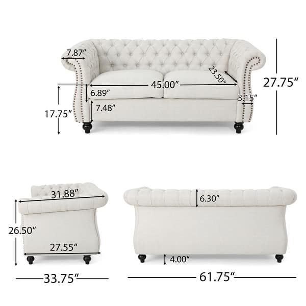 dimension image slide 0 of 2, Somerville Polyester Chesterfield Loveseat by Christopher Knight Home