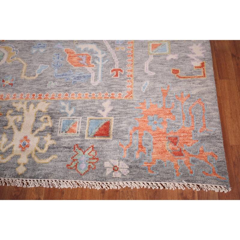 All-Over Gray Floral Oushak Indian Area Rug Hand-Knotted Wool Carpet - 7'10"x 9'8"