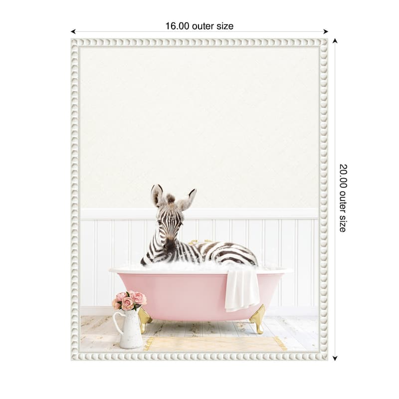 Kate and Laurel Sylvie Baby Zebra in Cottage Rose Bathtub Framed Canvas by Amy Peterson