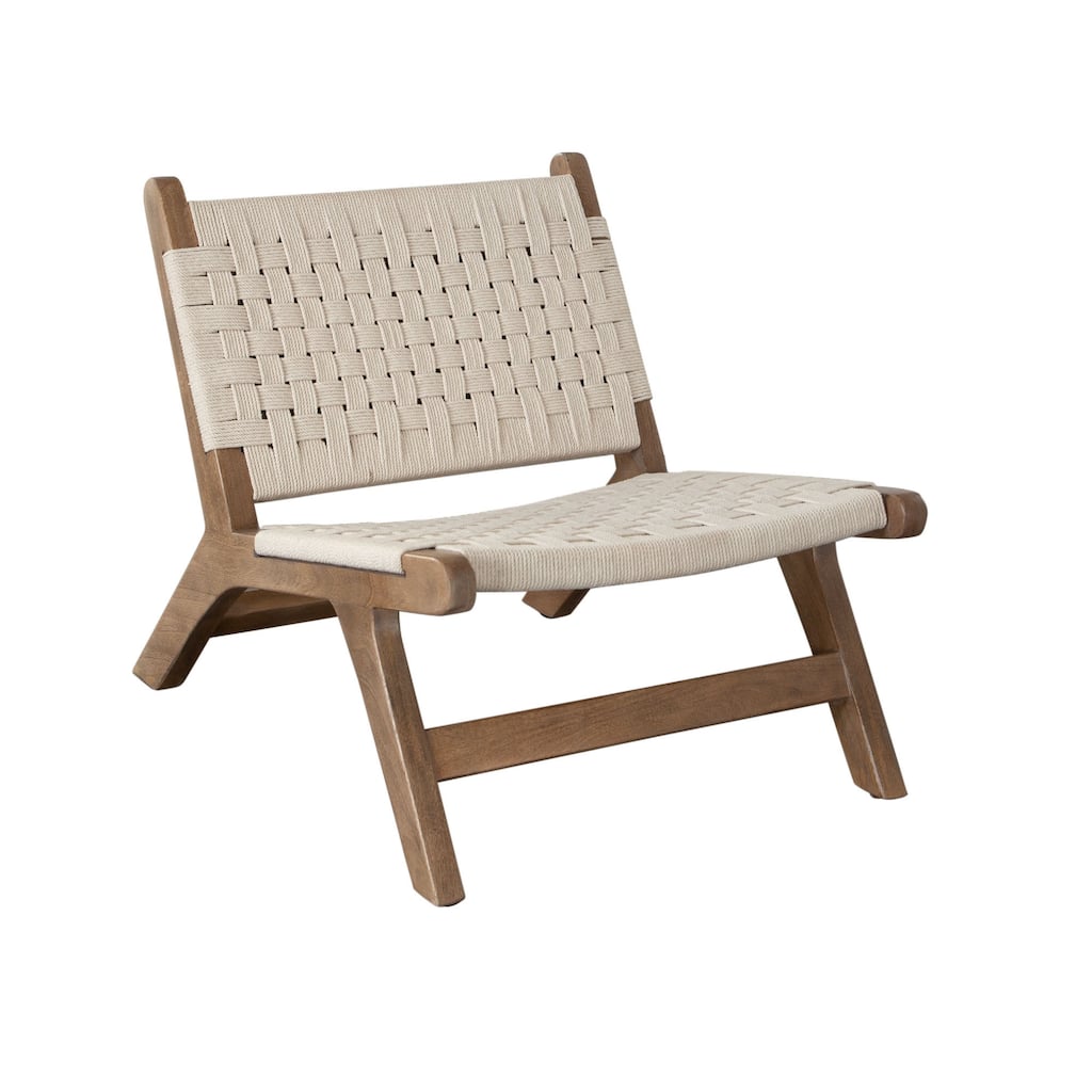 Loe Accent Chair, Boho Natural Rope Woven, Walnut Brown Angled Wood Frame