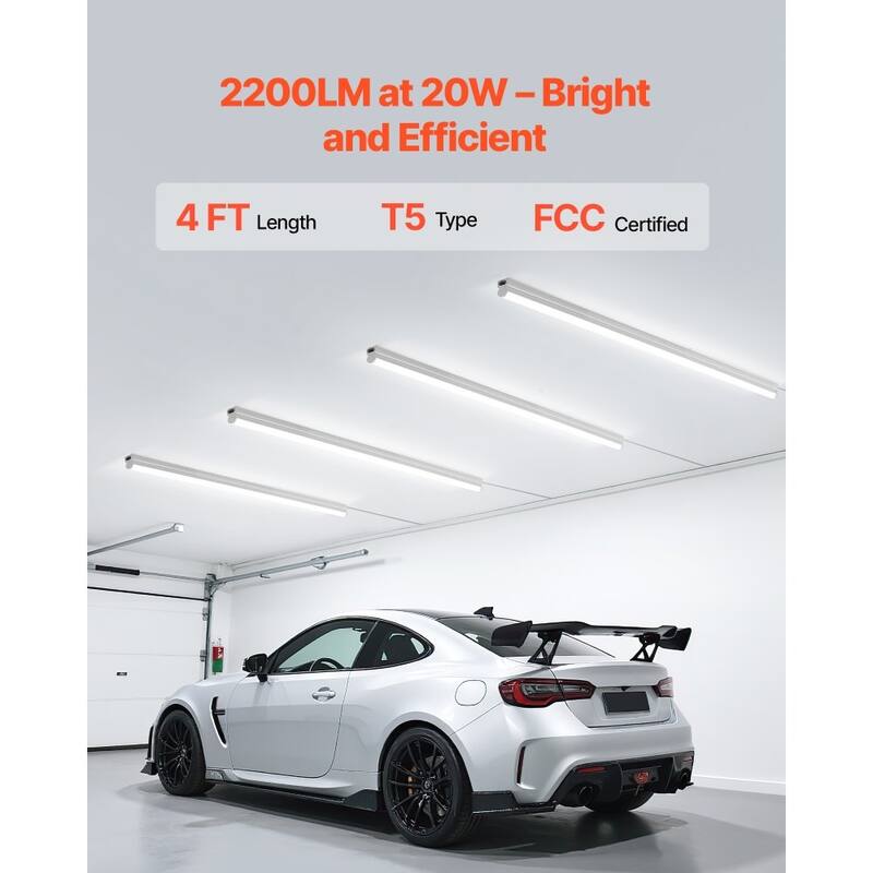 White PC 4ft LED Shop Light 2200LM Linkable with Flexible Mount - 46.4 x 0.8 x 1.3 inches