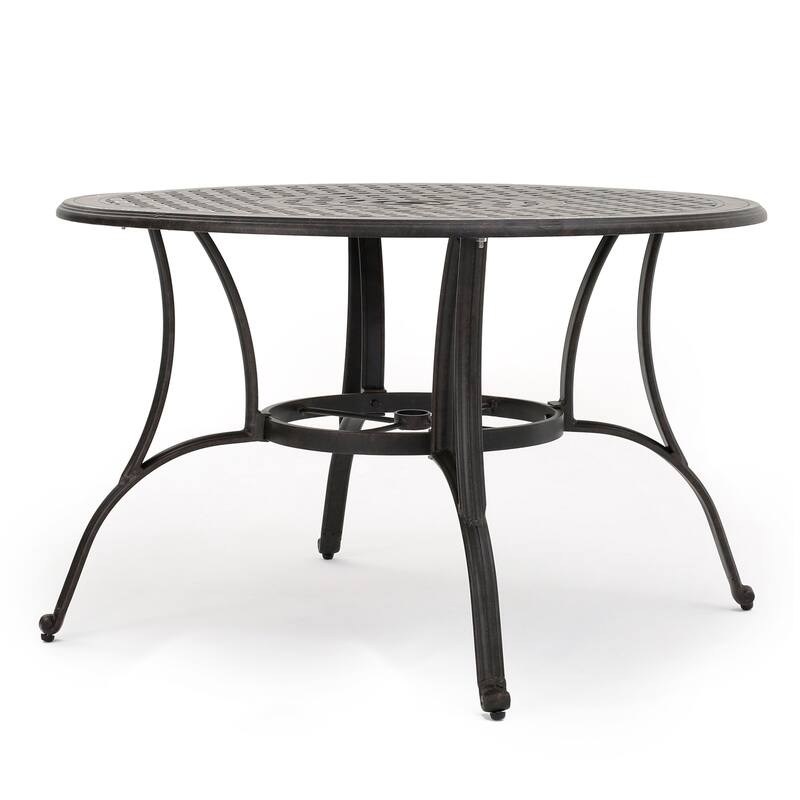 Roomfitters Outdoor Cast Aluminum Round Dining Table with Lattice Design, Rust Resistant Bronze