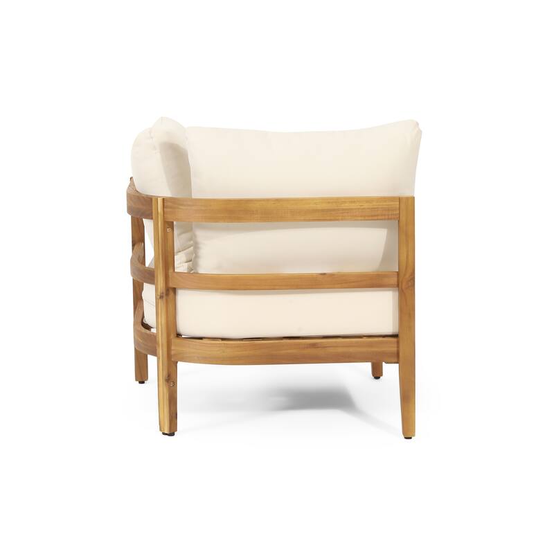 Burchett Acacia Wood and Round Wicker Outdoor 5 Seater Sectional Sofa Set with Cushions by Christopher Knight Home