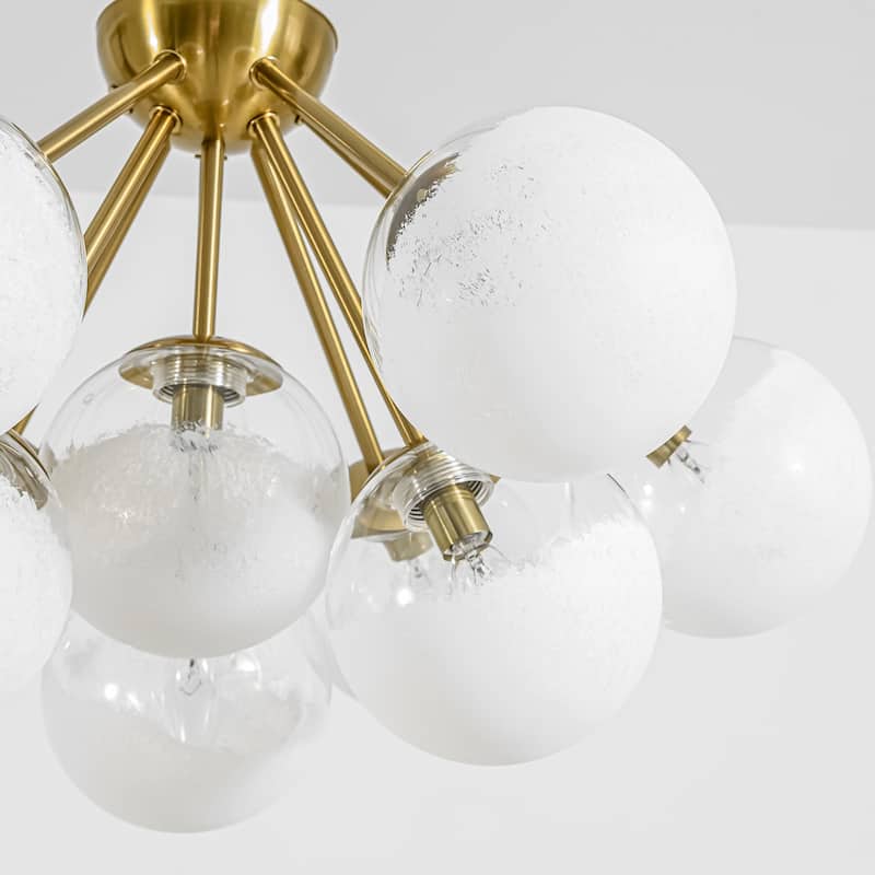 10-Light Modern Black/Gold Metal Sputnik Chandelier for Dining/Living Room with White Cluster Glass Globe Shade