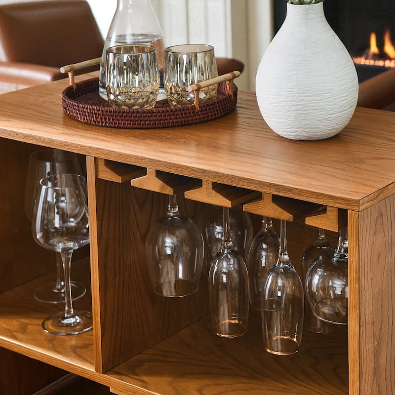 Rustic 31.5" Wine Cabinet with Wine Glass Holders, Wine Rack, and Adjustable Shelf for Coffee Bar, Kitchen Storage