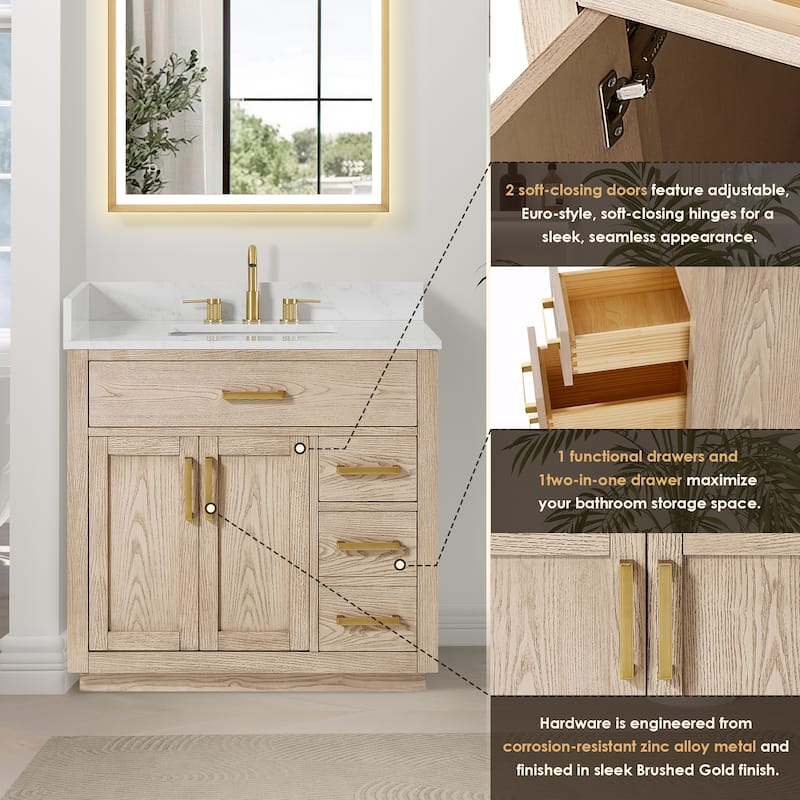 Altair Gavino Bath Vanity with Grain White Composite Stone Top, no Mirror