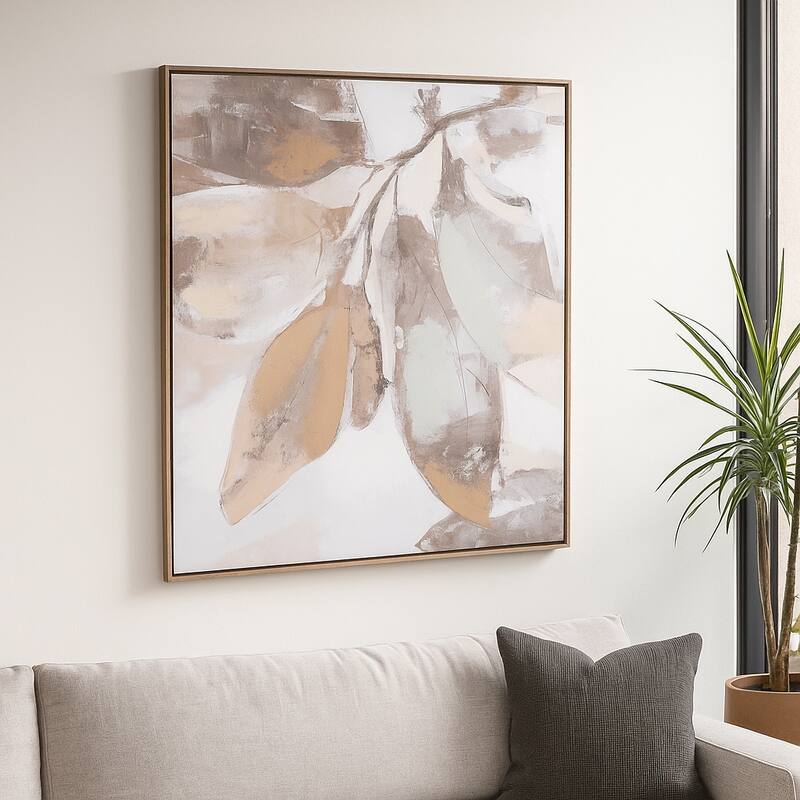 Abstract Botanical Shadow Box Canvas Wall Art - 40", Brown & Tan