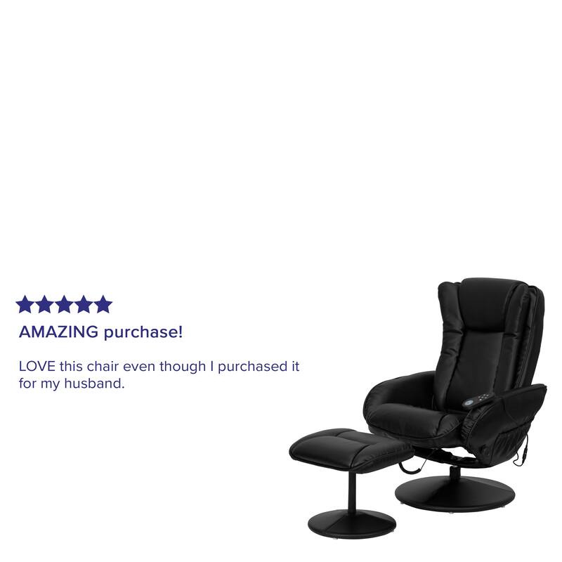 LeatherSoft Massaging Multi-Position Recliner w/Side Pocket & Ottoman