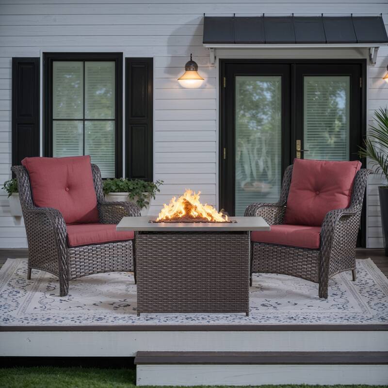 Fire Pit Table with Outdoor Patio Chairs Brown-Red - Brown - Brown - Red