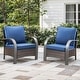 preview thumbnail 124 of 174, Pocassy Outdoor Patio Furniture Set 2PCS Patio Chair - Brown Rattan - Blue Cushion