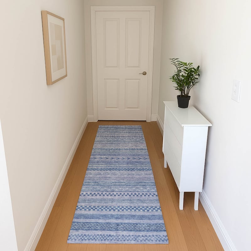 Premium Washable Super Soft Boho Stripes Mayfield Rug - Denim - 2'3" x 7'6"