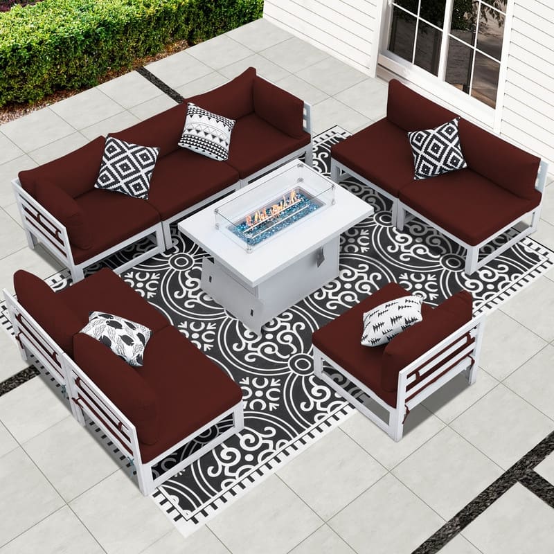 FINCATI Luxury 9-piece Oversized Aluminum Patio Furniture Set with 43'' Fire Pit Table for Outdoors