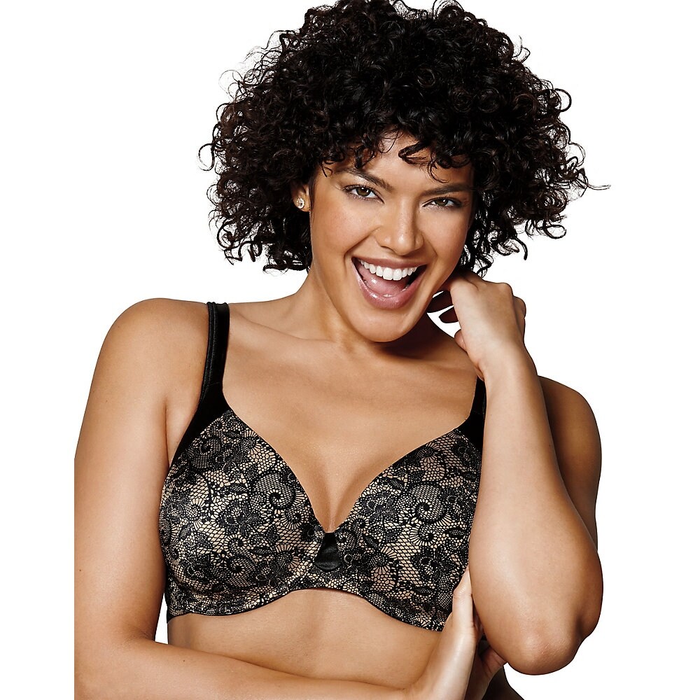 Playtex Love My Curves T-Shirt UW Bra - Size - 44C - Color - Black/Nude Lace Print