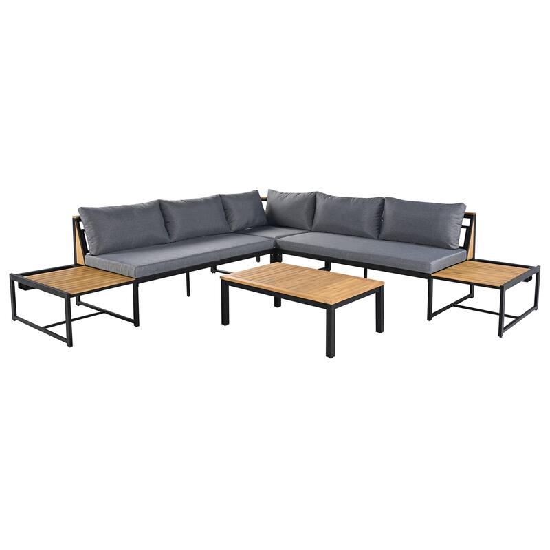 Furniture Set with Loveseats, 4 Pieces Outdoor Sofa Set with Waterproof Cushions, Patio Furniture with Durable Iron-Wood Design