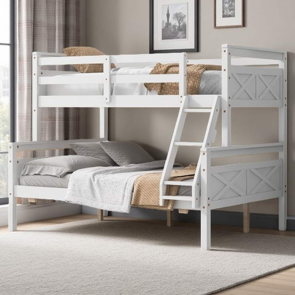 Twin-Over-Full Bunk Bed with Sturdy Ladder, Safety Guardrails, and Separate Beds Option, Solid Pine Wood