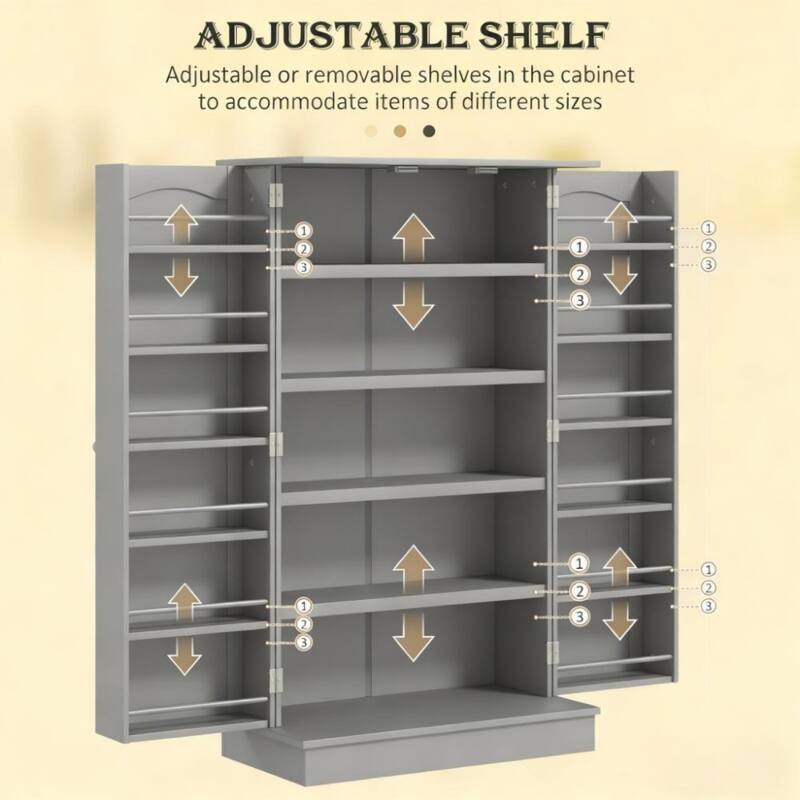 5-Tier Adjustable Storage Pantry Cabinet with Door Shelves and Double Doors