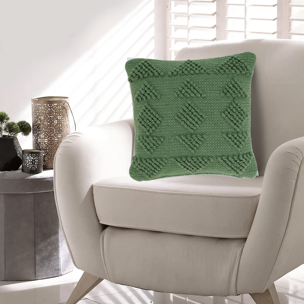 Dco Throw Pillow Set of 4, Indoor Outdoor, Woven Geometric Design, Green