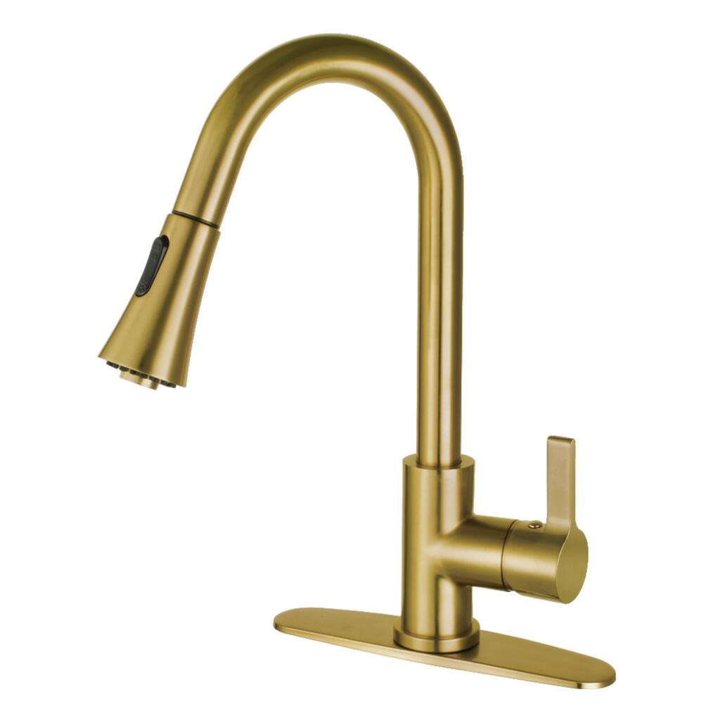 Continental Single-Handle Pull-Down Kitchen Faucet in Brushed Brass