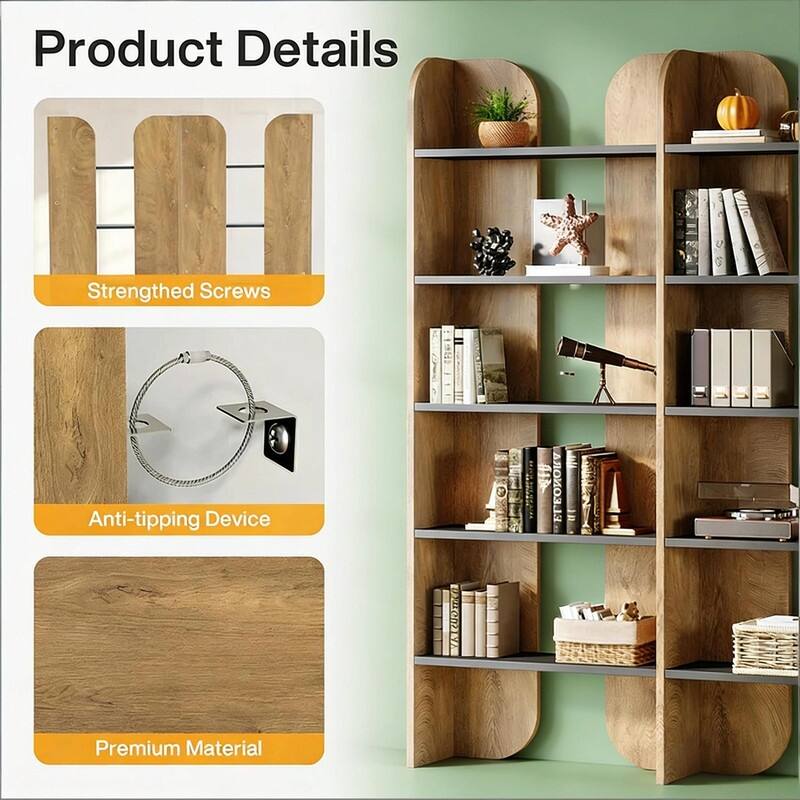 Modern 5-Tier Display Bookshelf - Spacious Bookcase Storage