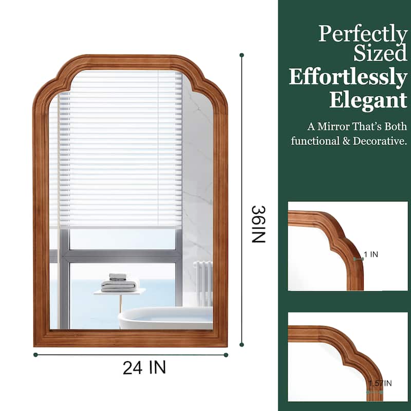 Solid Wood Frame Rounded Corner Decorative Mirror - Antique Brown