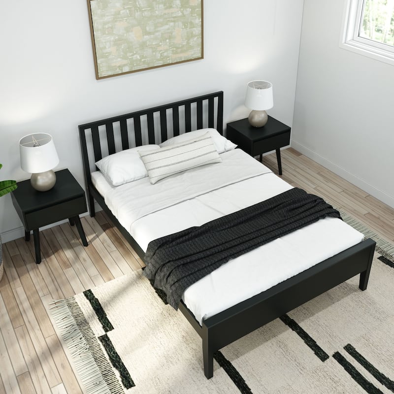 Plank and Beam Modern Full-Size Bed with Slatted Headboard