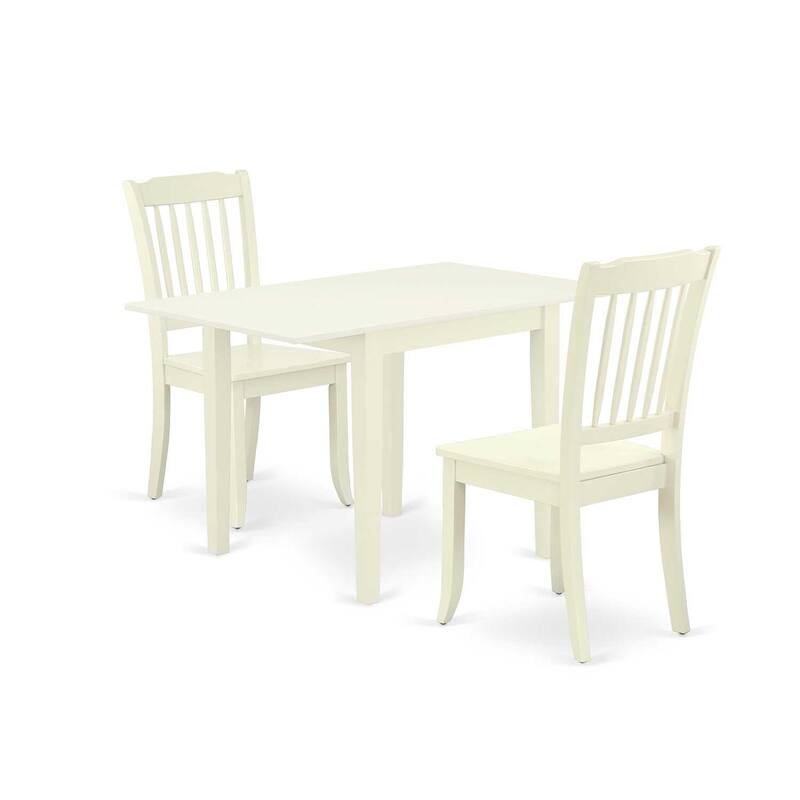 HomeStock 3-Piece Linen White Finish Solid Wood Top Dining Table Set