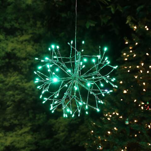 Alpine Corporation 16"H Indoor Holiday 3D Snowflake Hanging Ornament with LED Lights, Green
