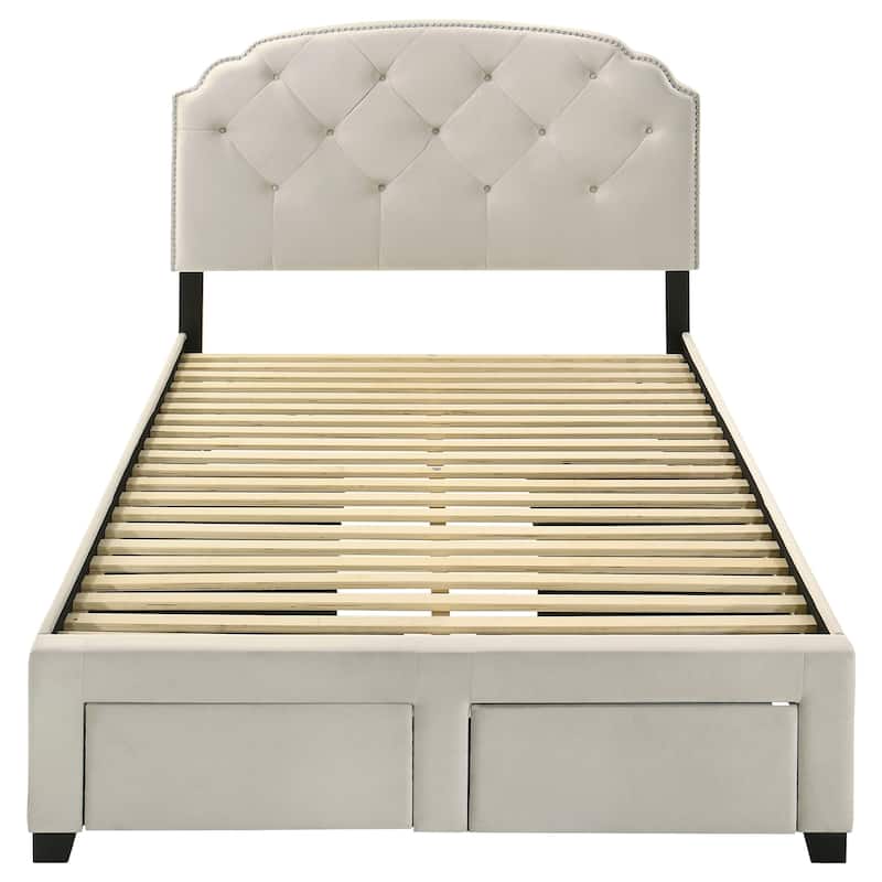 Marianna 4-drawer Upholstered Storage Bed Cream