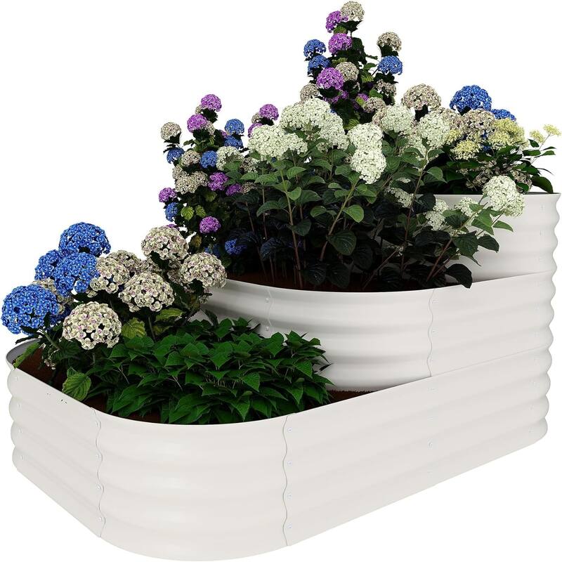 3-Tier Modular Raised Garden Bed Kit 3-in-1 Galvanized Steel Planter Box Off-White - Off-White