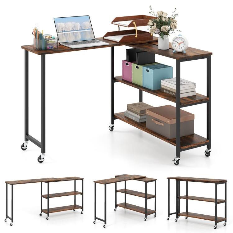 Large 360-Degree Free Rotating Sofa Side Table with Wheels and Storage Shelf - 62" x 12" x 28.5" (L x W x H)