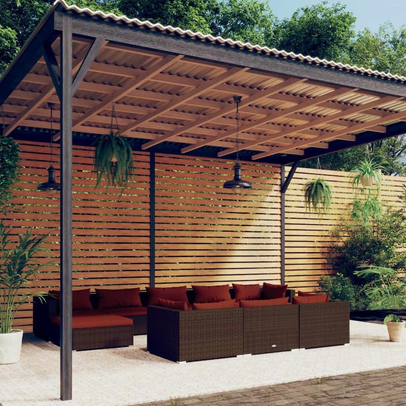 vidaXL Patio Lounge Set with Cushions Brown Poly Rattan - 27.6" x 27.6" x 24" - 27.6" x 27.6" x 24" - Brown/Cinnamon red