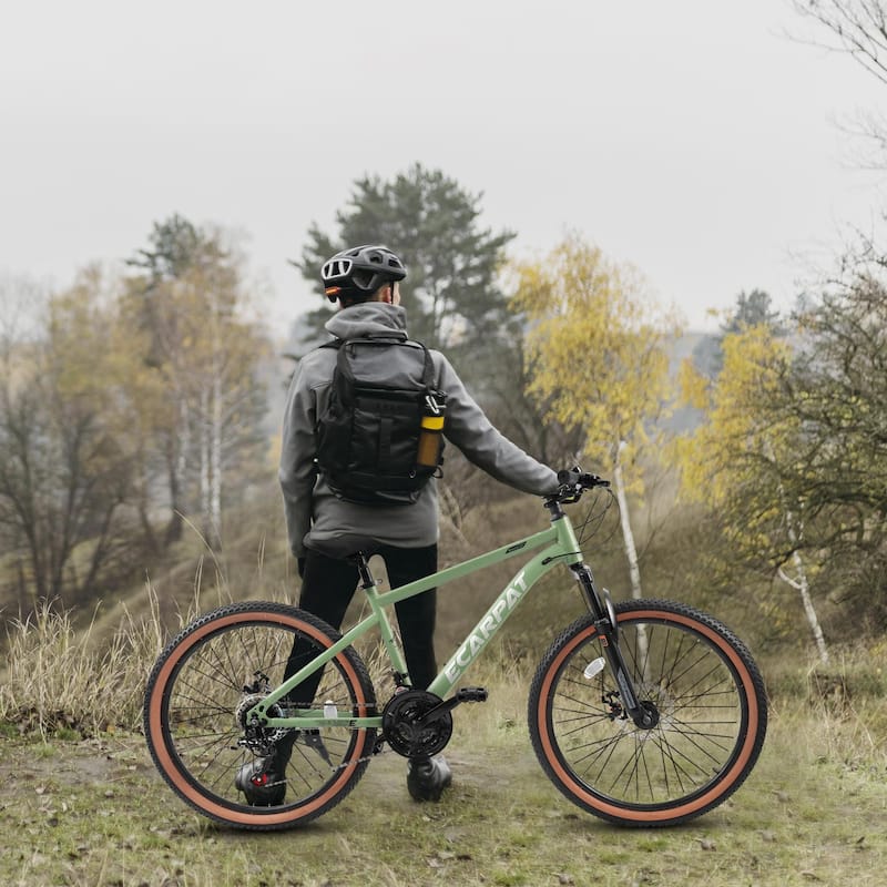 24 Inch Mountain Bike For Teenagers, High Carbon Steel Frame, Disc Brakes, Durable Design, Brown Edge Tires