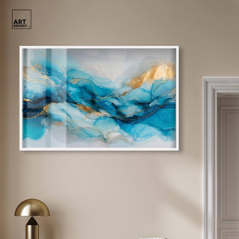 Ethereal Blue and Gold Shadowbox by Art Remedy