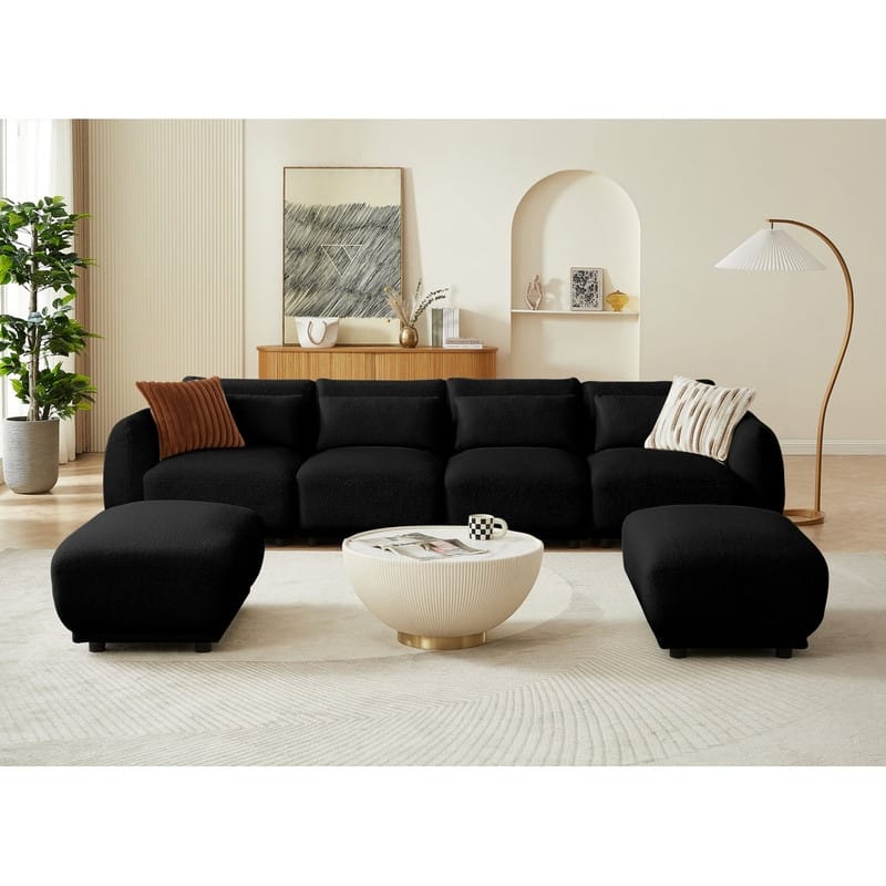 Comfy Lambswool Sectional Couch For Living Room, Boucle Convertible Modular Sofa