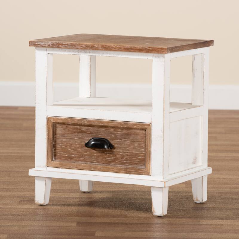 Baxton Studio Glynn Rustic Farmhouse Weathered Two-Tone White and Oak Brown Finished Wood 1-Drawer End Table